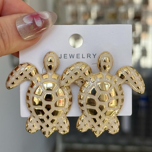 Beyaz-gold Kaplumbağa Model Küpe