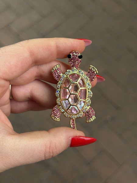 pembe taşlı kaplumbağa broş