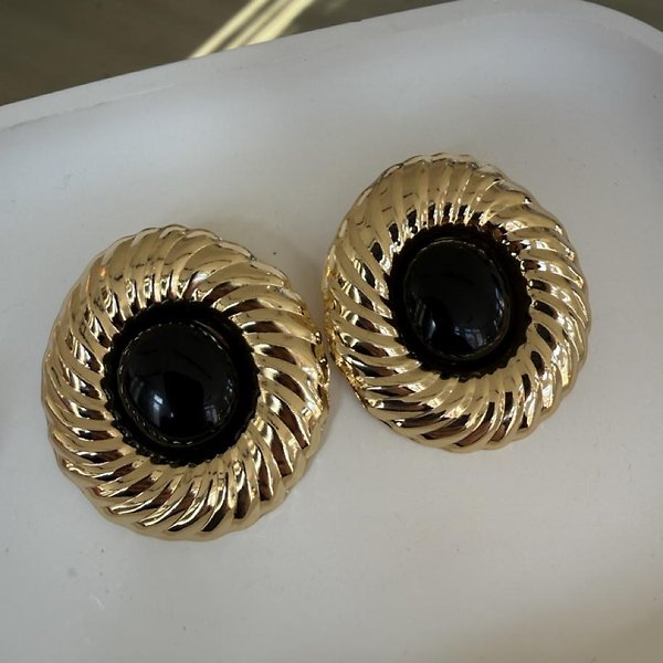 Siyah-gold Yuvarlak Küpe