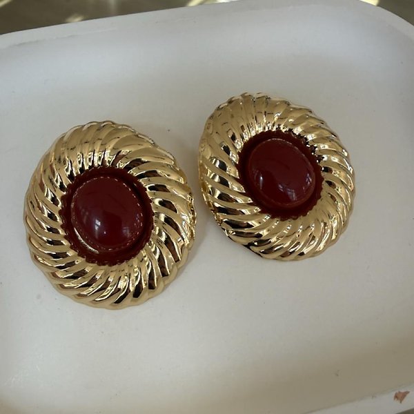 Bordo-gold Yuvarlak Küpe