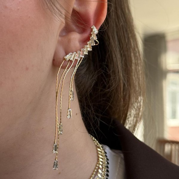 Taşlı Saçaklı Earcuff