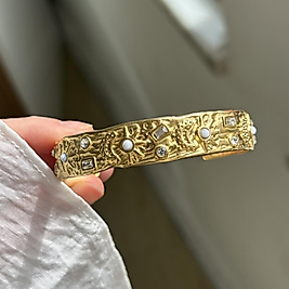 Beyaz Taşlı Vintage Kelepçe