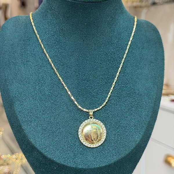 60 CM Taşlı Madalya Kolye